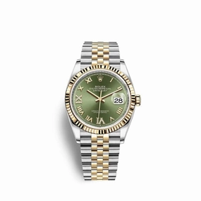2024 Never Worn Rolex Datejust 36mm - Ref: 126233-0025 - Green Roman Diamond Dial, Two Tone Stainless Steel & 18K Yellow Gold Jubilee Bracelet Watch