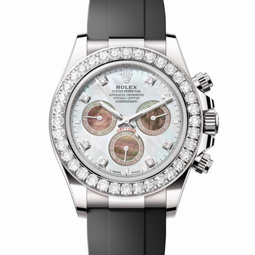 2024 Release Rolex Cosmograph Daytona 40 mm | Oysterflex bracelet | White and black mother-of-pearl dial Diamond bezel | 18k white gold Case Men's Watch 126589RBR