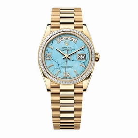 2024 Release Rolex Day-Date 36 mm | 18k yellow gold President bracelet | Bright green dial Diamond bezel | Men's Watch 128398TBR