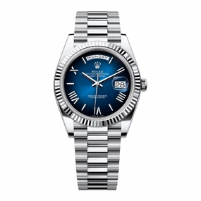 2024 Release Rolex Day-Date 40 mm | Platinum President bracelet | Blue ombr dial Fluted bezel | Men's Watch 228236