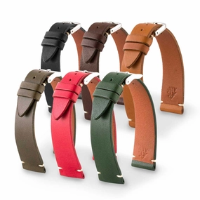 "Retro" watch band - Premium quality barenia type calf leather strap (black, brown, kaki, red, green)