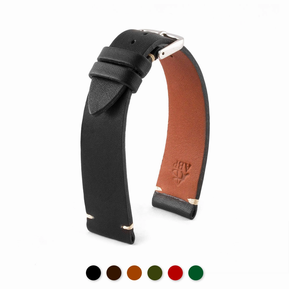 "Retro" watch band - Premium quality barenia type calf leather strap (black, brown, kaki, red, green)
