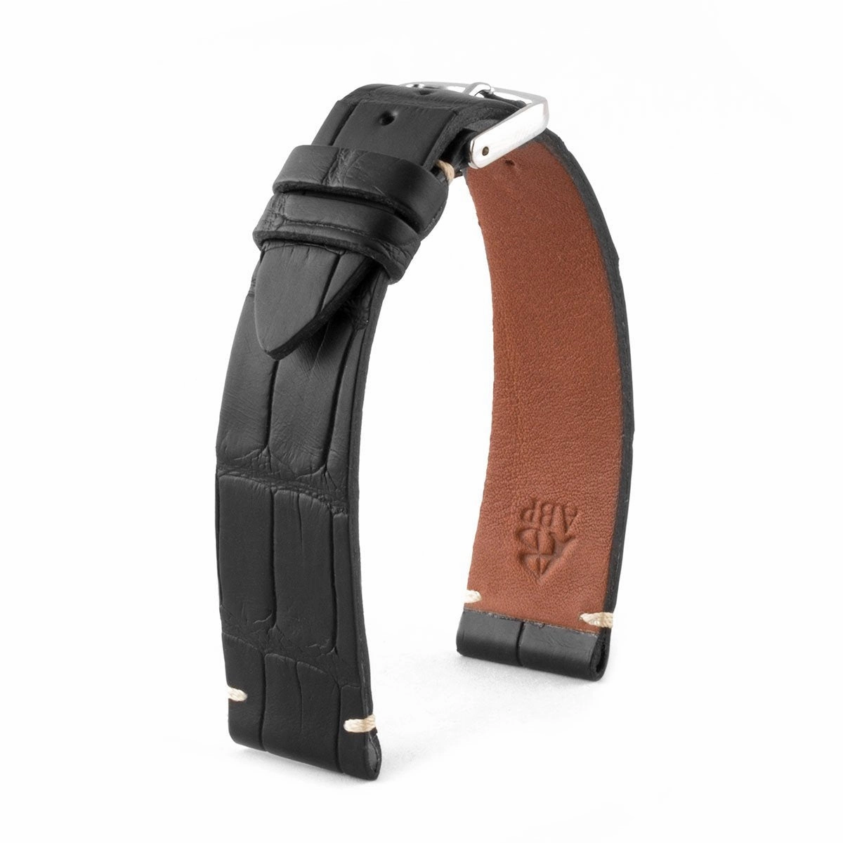 "Retro" watchband - Matt alligator leather strap (black, brown, grey, blue, white, burgundy, beige...)