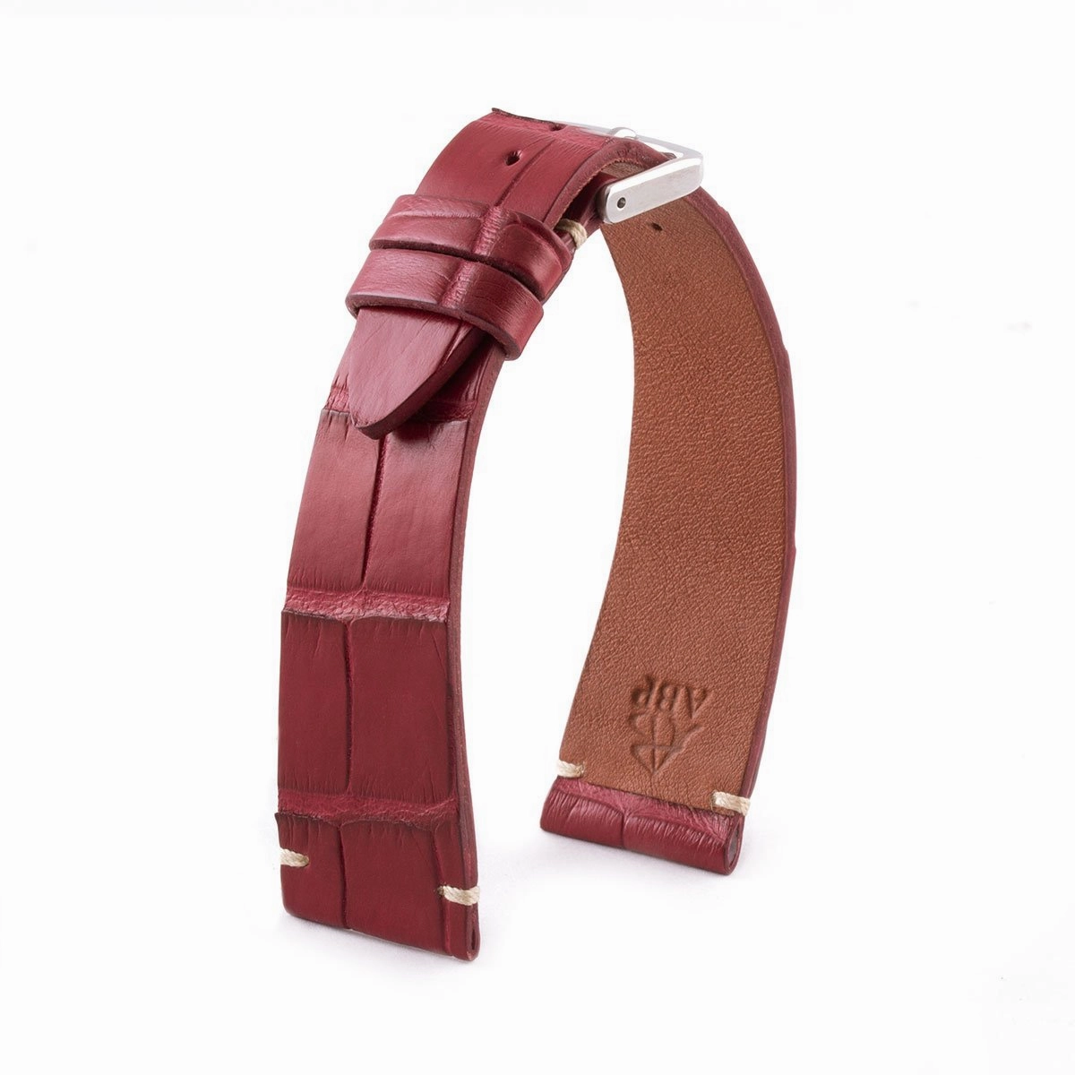 "Retro" watchband - Matt alligator leather strap (black, brown, grey, blue, white, burgundy, beige...)