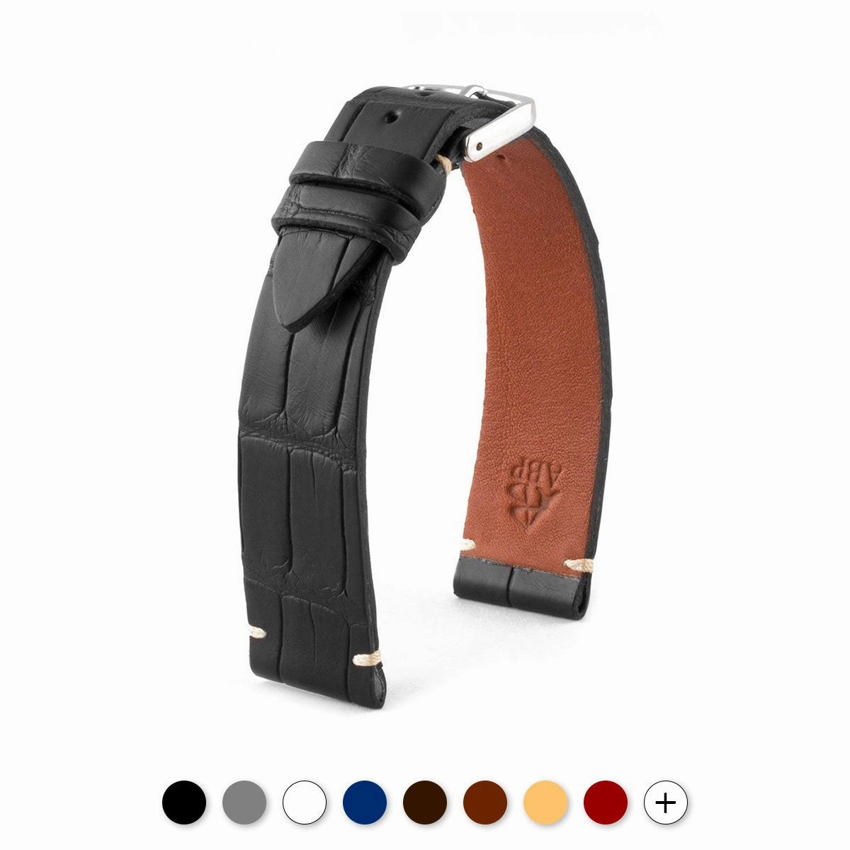 "Retro" watchband - Matt alligator leather strap (black, brown, grey, blue, white, burgundy, beige...)