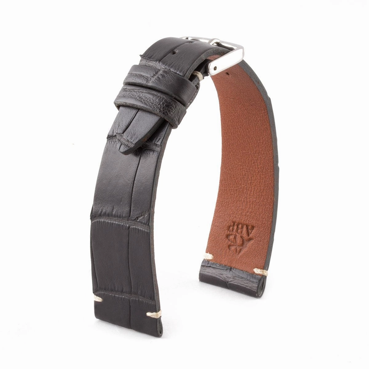 "Retro" watchband - Matt alligator leather strap (black, brown, grey, blue, white, burgundy, beige...)