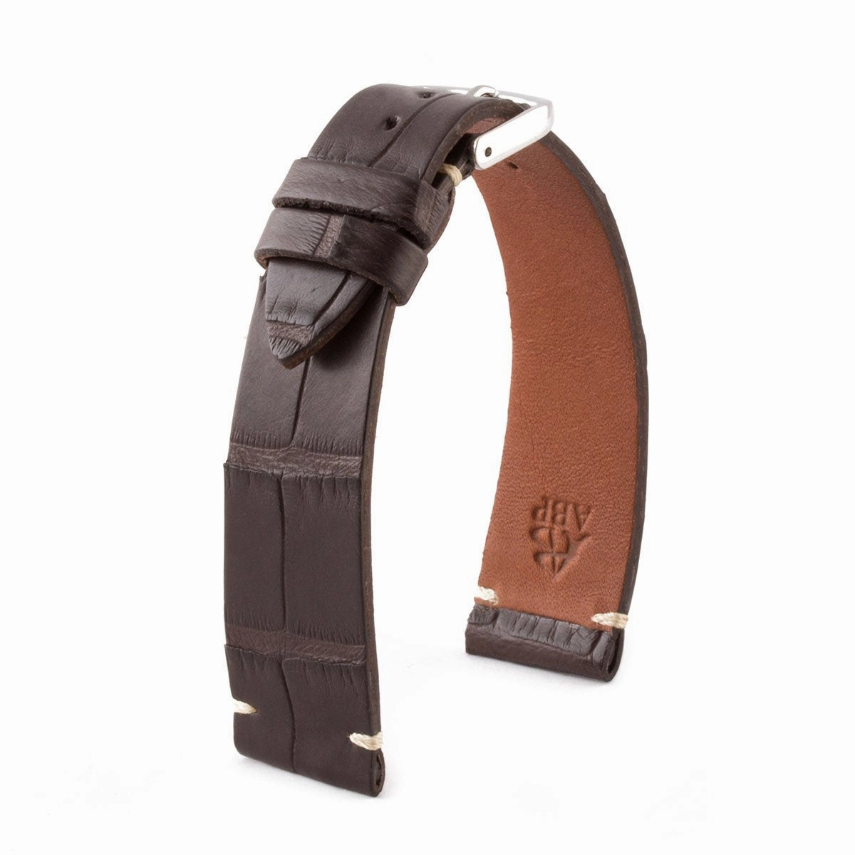 "Retro" watchband - Matt alligator leather strap (black, brown, grey, blue, white, burgundy, beige...)