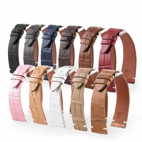 "Retro" watchband - Matt alligator leather strap (black, brown, grey, blue, white, burgundy, beige...)
