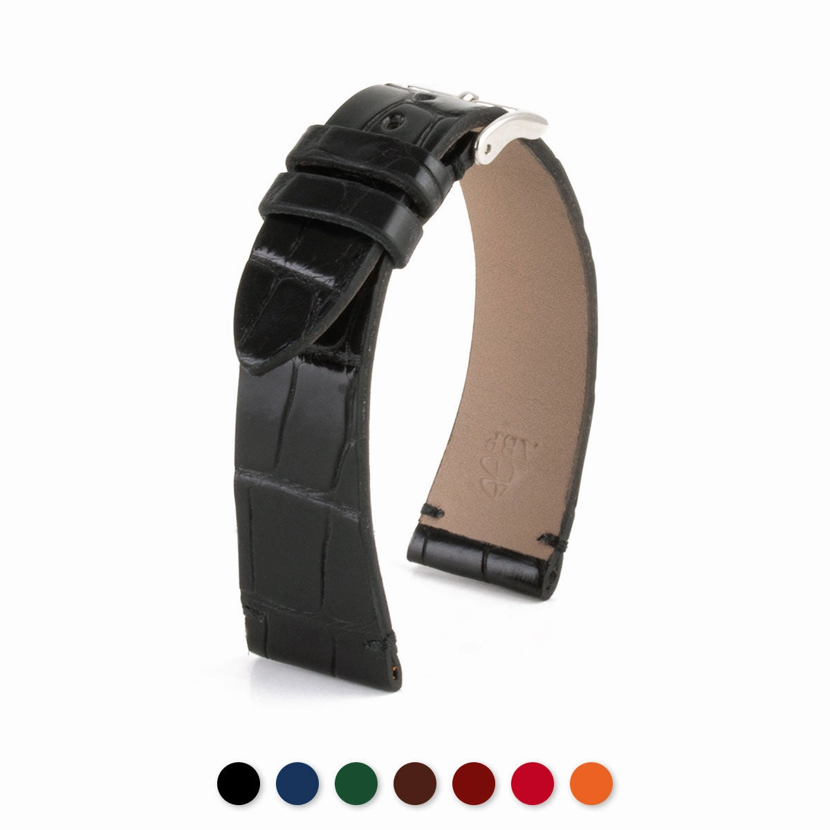 "Retro" watchband - Shiny alligator leather strap (black, blue, green, brown, burgundy, red, orange)
