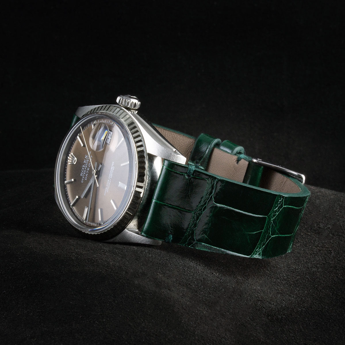 "Retro" watchband - Shiny alligator leather strap (black, blue, green, brown, burgundy, red, orange)