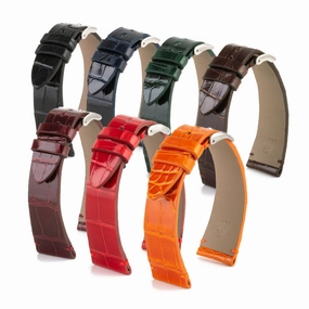 "Retro" watchband - Shiny alligator leather strap (black, blue, green, brown, burgundy, red, orange)
