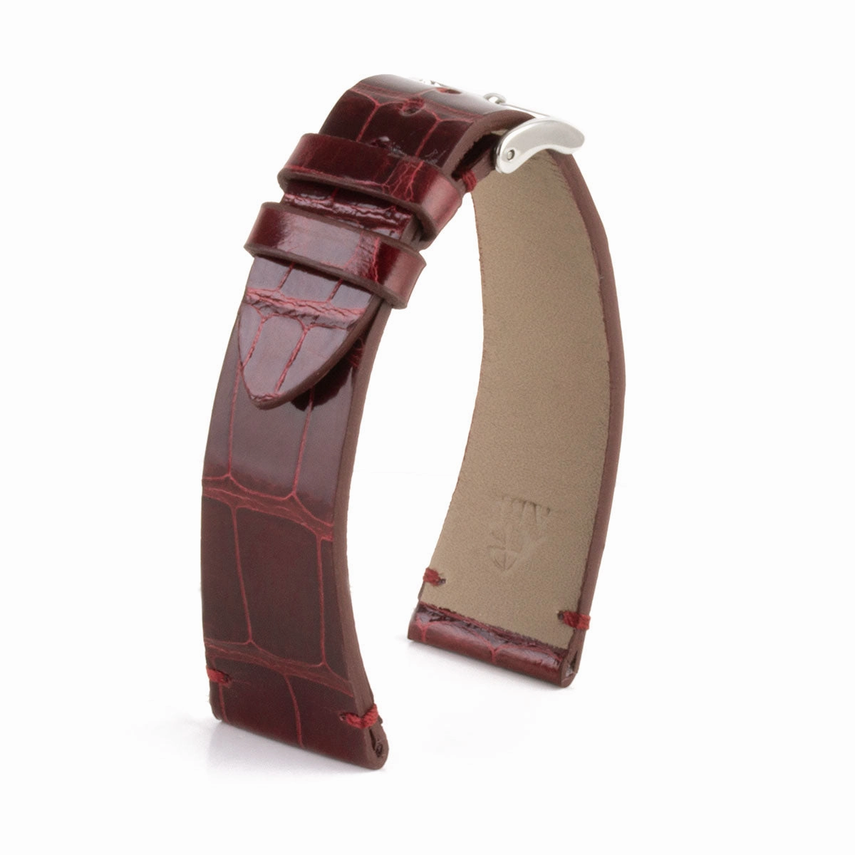 "Retro" watchband - Shiny alligator leather strap (black, blue, green, brown, burgundy, red, orange)