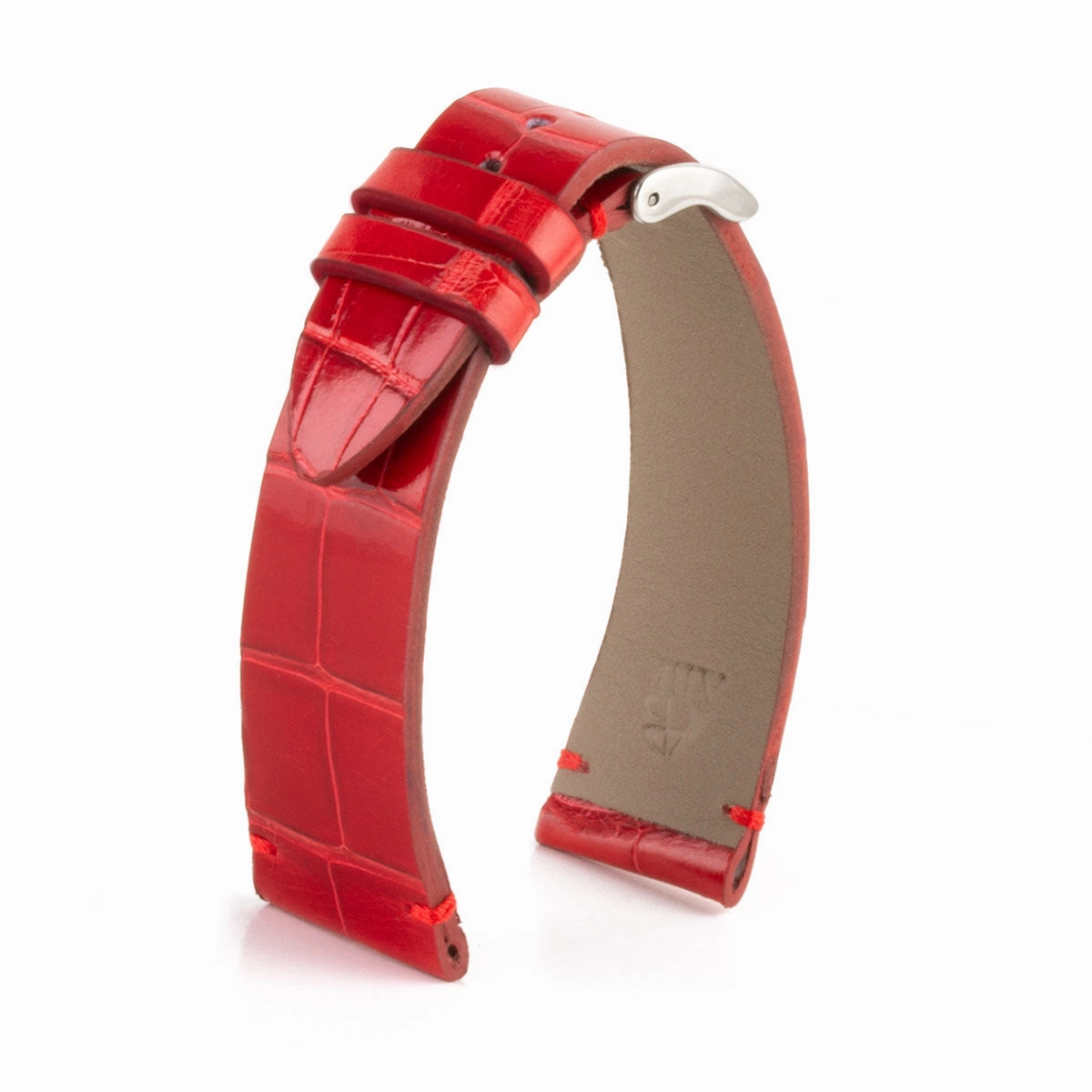 "Retro" watchband - Shiny alligator leather strap (black, blue, green, brown, burgundy, red, orange)