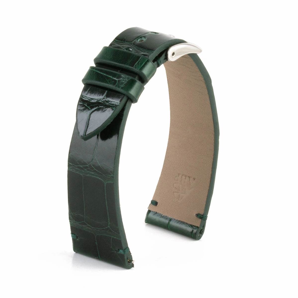 "Retro" watchband - Shiny alligator leather strap (black, blue, green, brown, burgundy, red, orange)