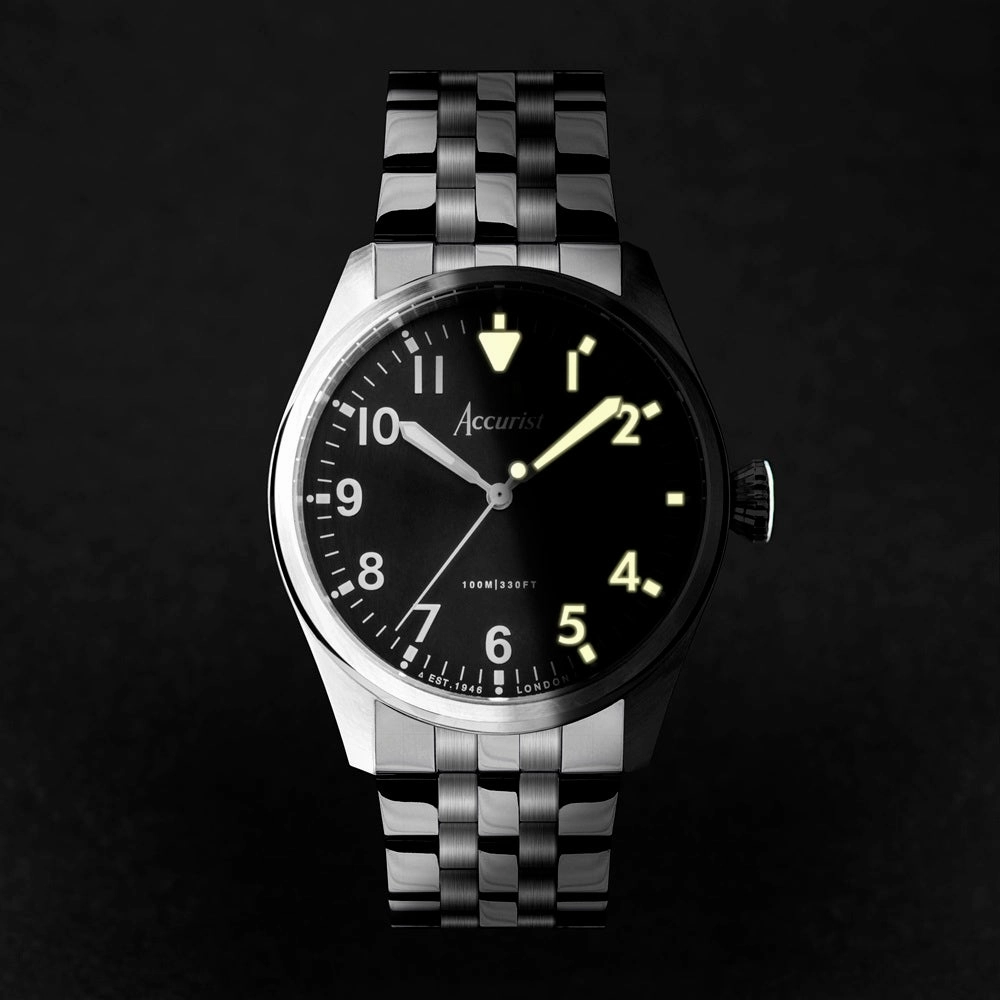 Accurist Aviation Mens Watch 76000 Stainless Steel with Black Dial