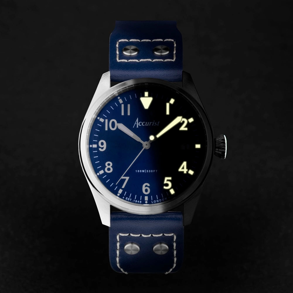 Accurist Aviation Mens Watch 76001 Blue Leather Strap with Blue Dial
