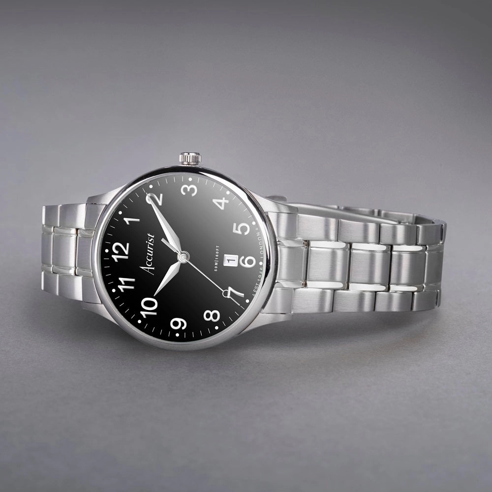 Accurist Classic Mens Watch 73002 Stainless Steel with Black Dial