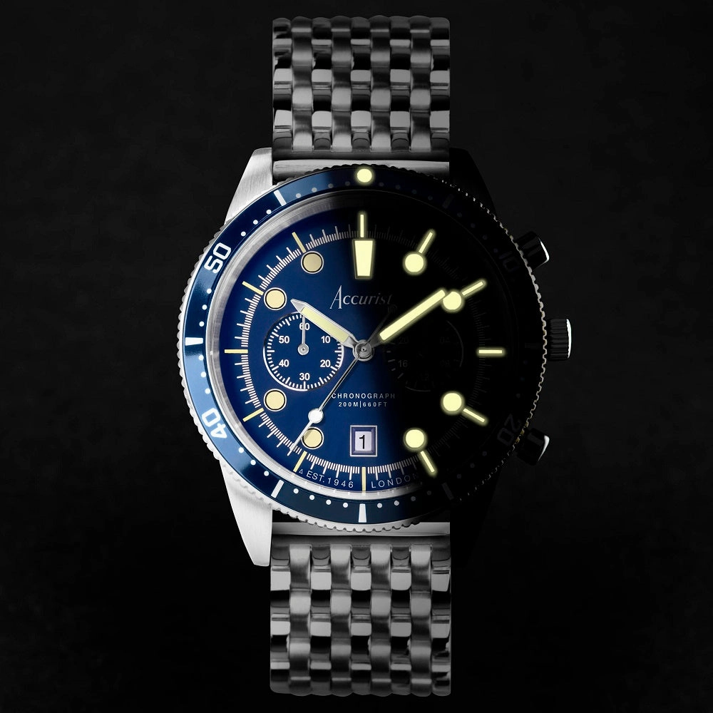 Accurist Dive Chronograph Mens Bracelet Watch Blue Dial 72004