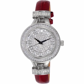 Adee Kaye Women's Watch - Gems Quartz Silver Dial Red Leather Strap | AK2522-LRD