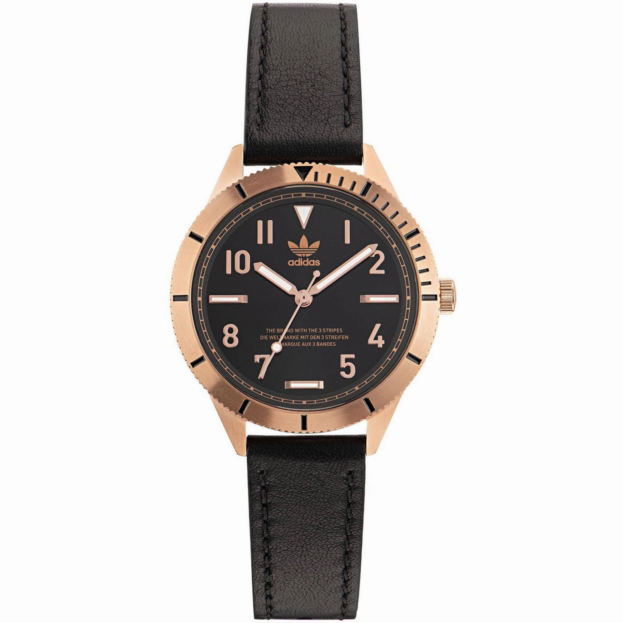 Adidas Men's Watch - Originals Quartz Rose Gold Case Black Leather Strap | AOFH22507