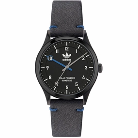 Adidas Men's Watch - Originals Solar Powered Black Genuine Leather Strap | AOST23046