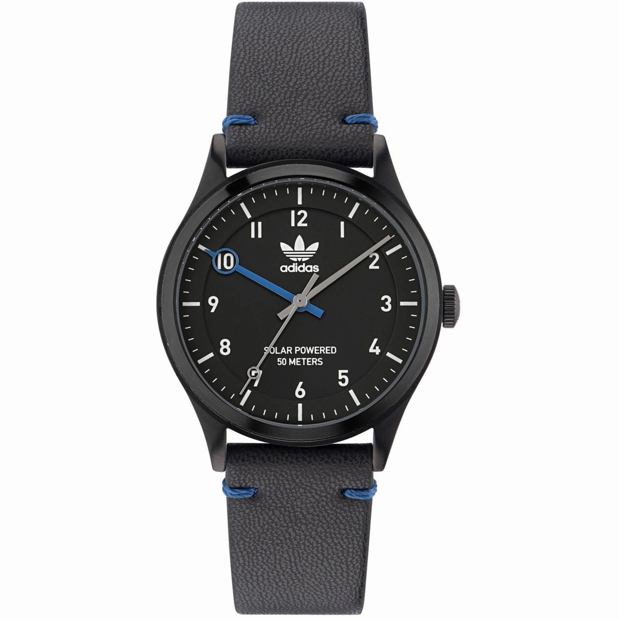 Adidas Men's Watch - Originals Solar Powered Black Genuine Leather Strap | AOST23046