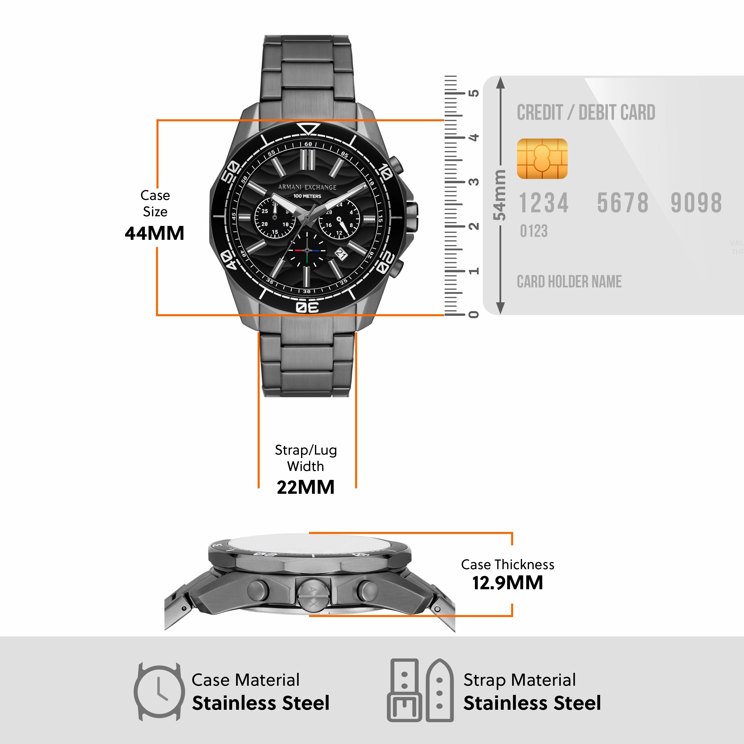 Armani Exchange Chronograph Gunmetal Stainless Steel Watch AX1959