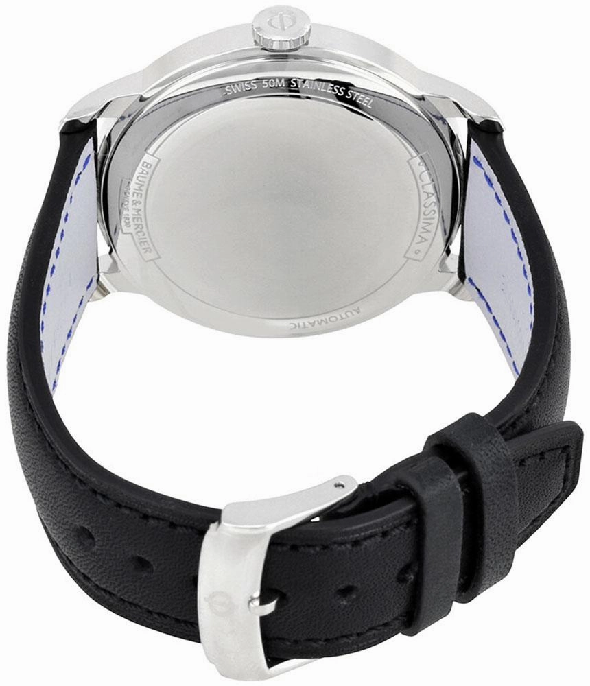 Baume & Mercier Classima Automatic White Dial Black Leather Strap Date Mens Watch MOA10332