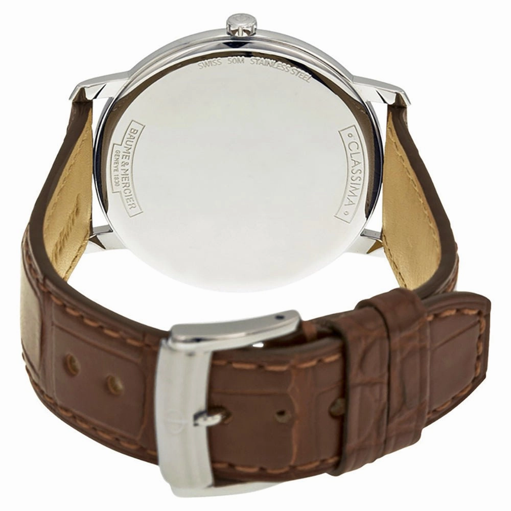 Baume & Mercier Classima Stainless Steel Silver Dial Brown Leather Strap Date Quartz Mens Watch M0A10128