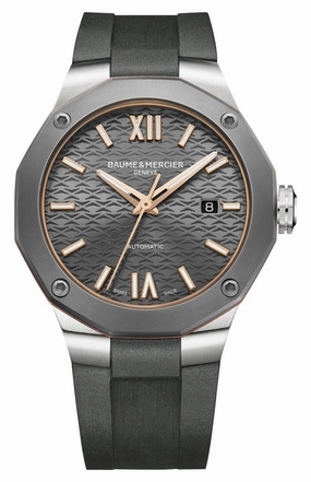 Baume & Mercier Riviera Automatic Stainless Steel & Titanium Gray Dial Gray Rubber Strap Date Mens Watch M0A10660