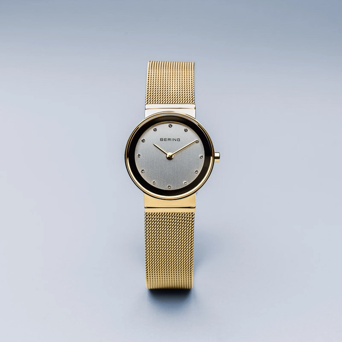 Bering Classic Polished Gold Mesh Swarovski Watch