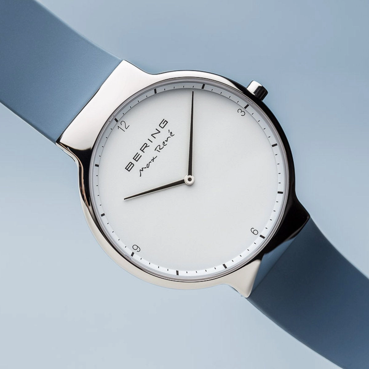 Bering Max Ren Polished Silver Blue Silicone Watch