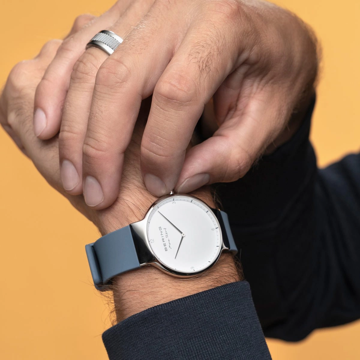 Bering Max Ren Polished Silver Blue Silicone Watch