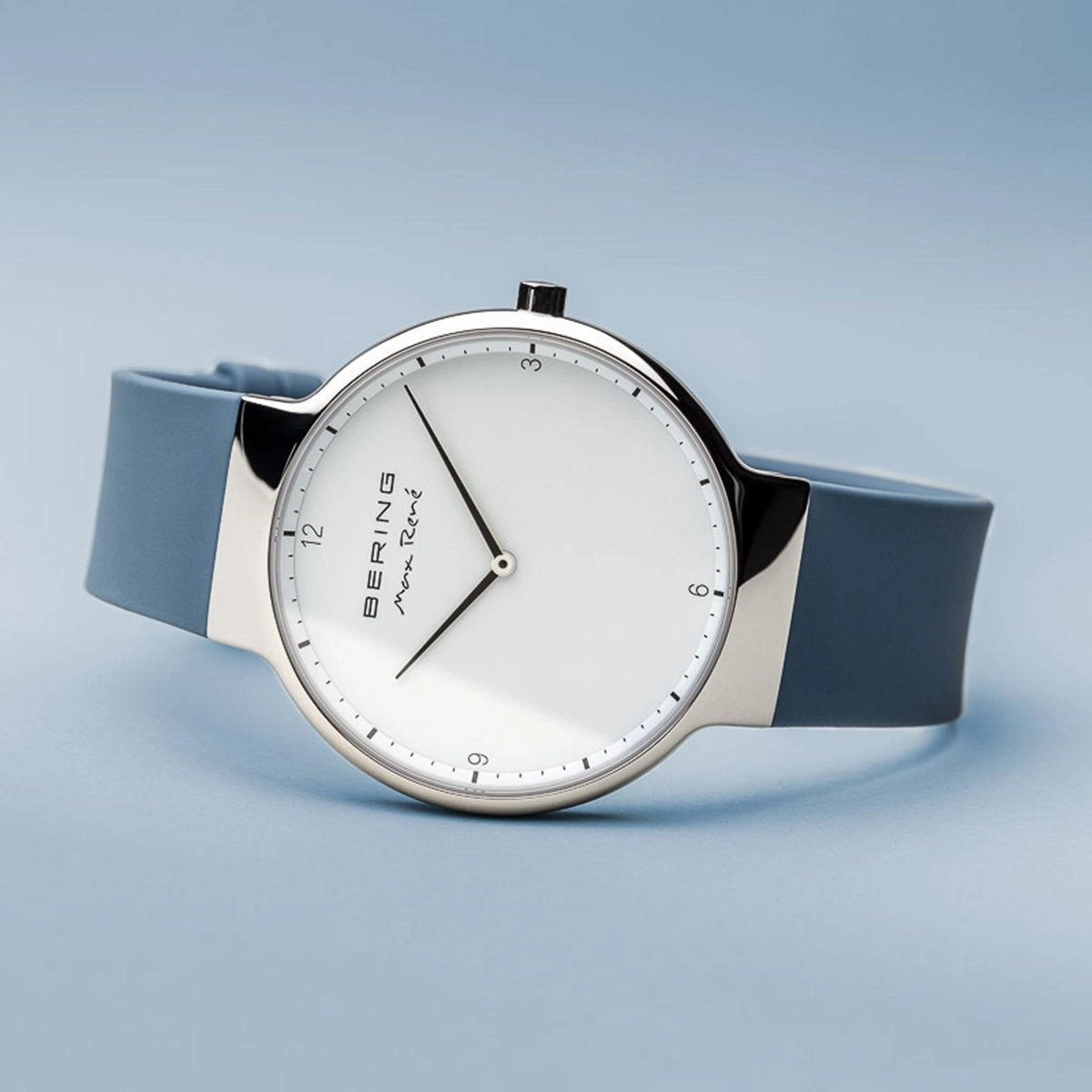 Bering Max Ren Polished Silver Blue Silicone Watch