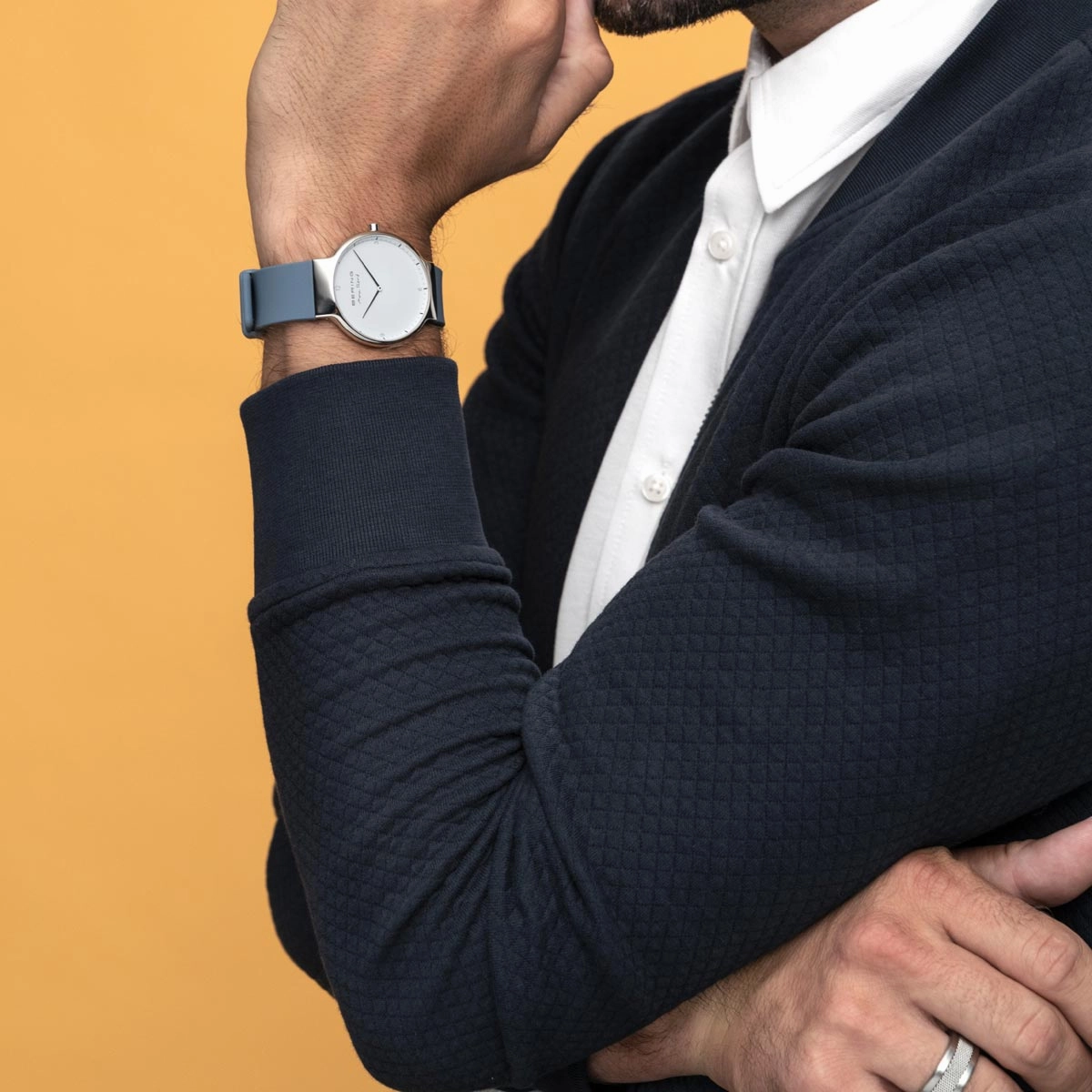 Bering Max Ren Polished Silver Blue Silicone Watch
