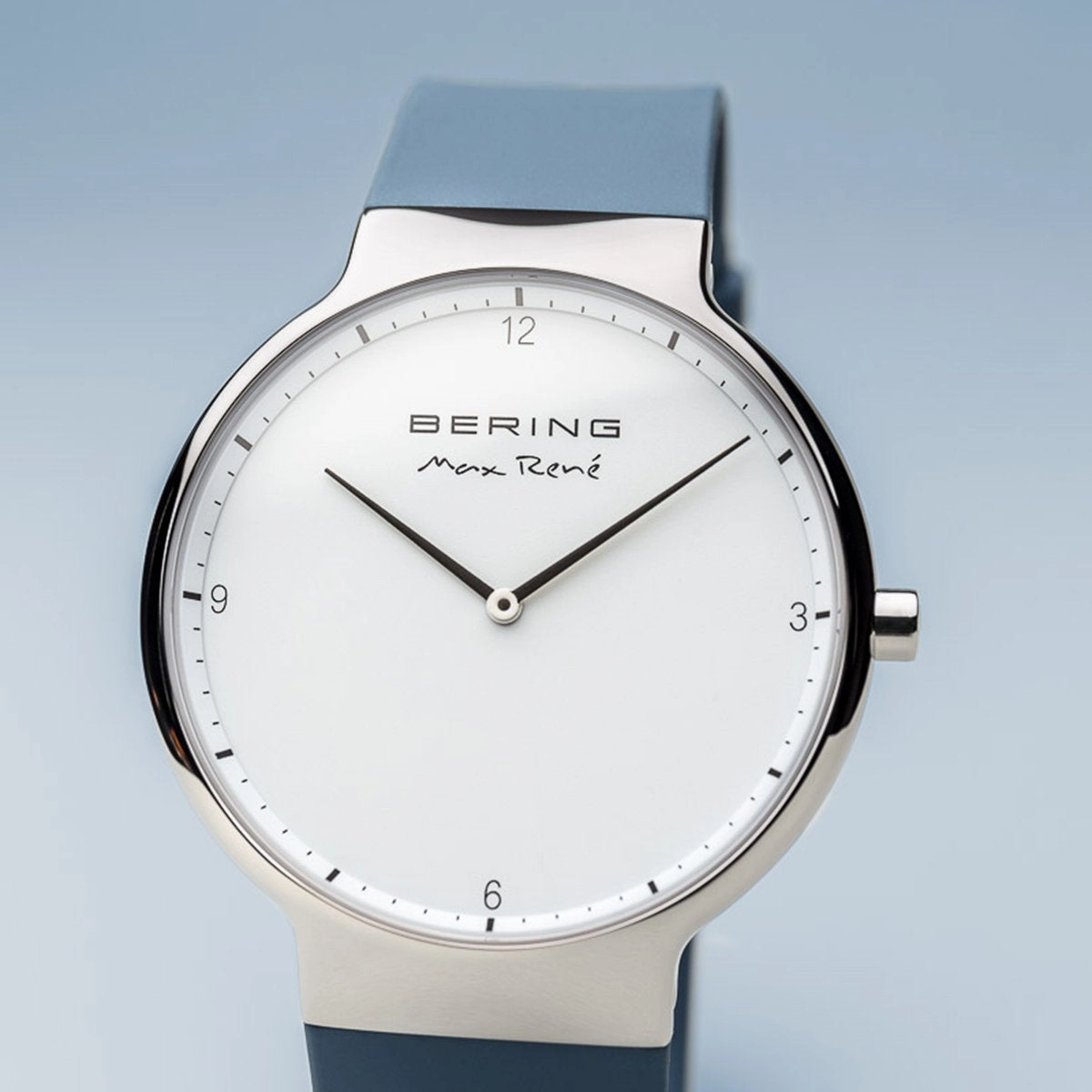 Bering Max Ren Polished Silver Blue Silicone Watch
