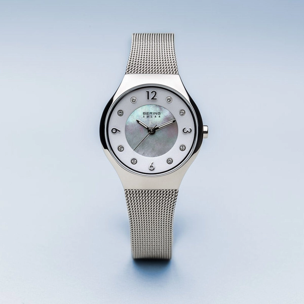 Bering Solar Polished Silver Mesh Watch