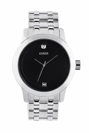 Black and Silver-Tone Diamond Dress Watch