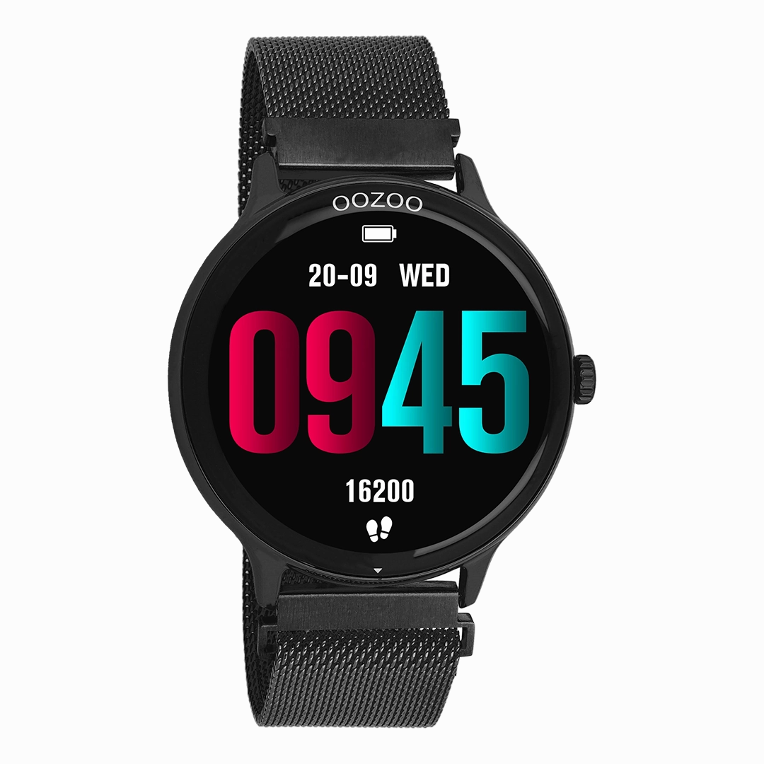 Black OOZOO smartwatch with black metal mesh bracelet - Q00139