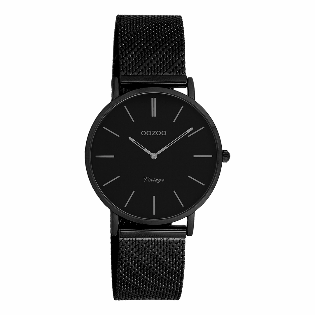 Black OOZOO watch with black metal mesh bracelet - C9935