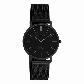 Black OOZOO watch with black metal mesh bracelet - C9935