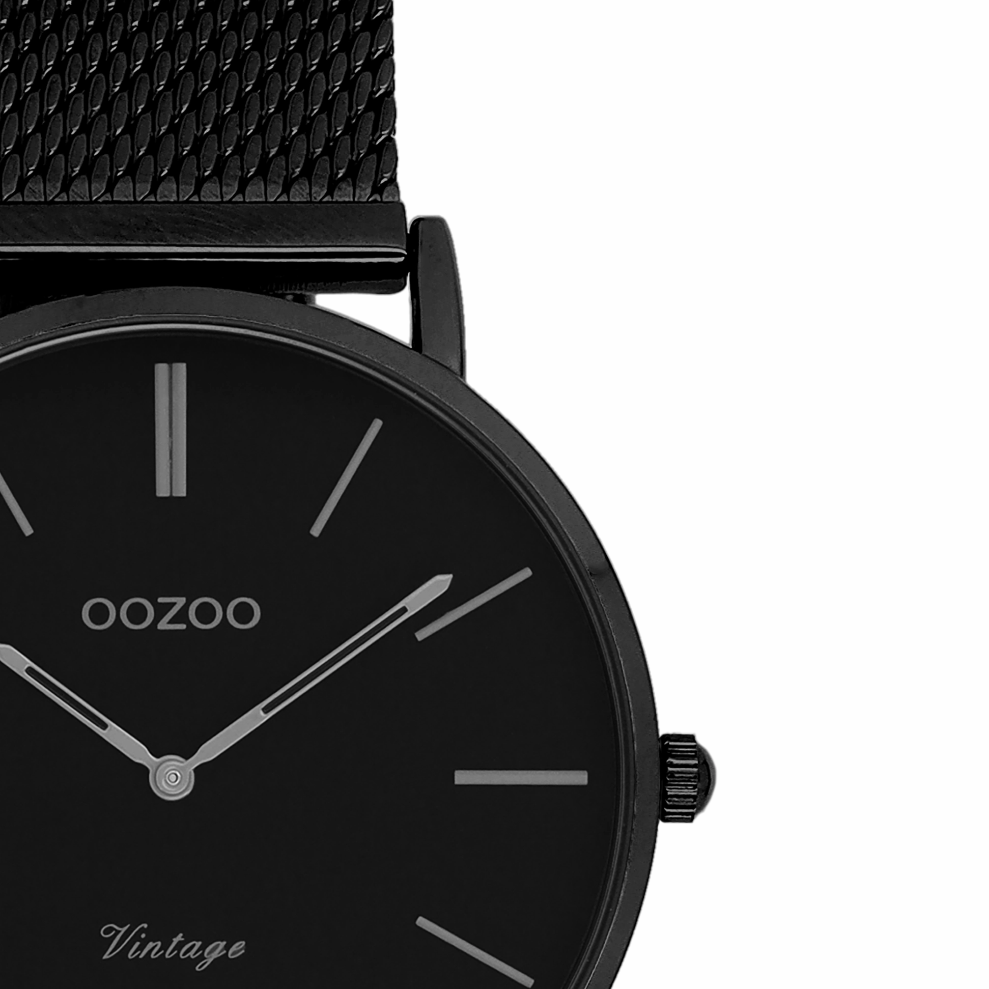 Black OOZOO watch with black metal mesh bracelet - C9935
