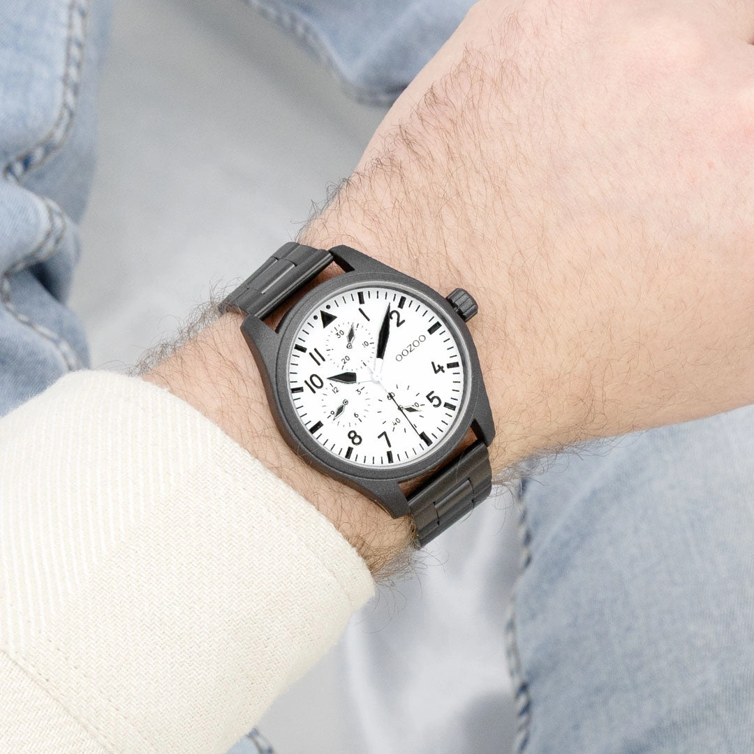 Black OOZOO watch with stainless steel bracelet - C11508