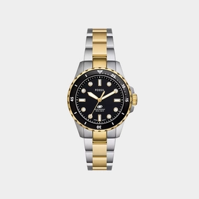 Blue Dive Women Quartz Black Dial Analog Stainless Steel Watch ES5349