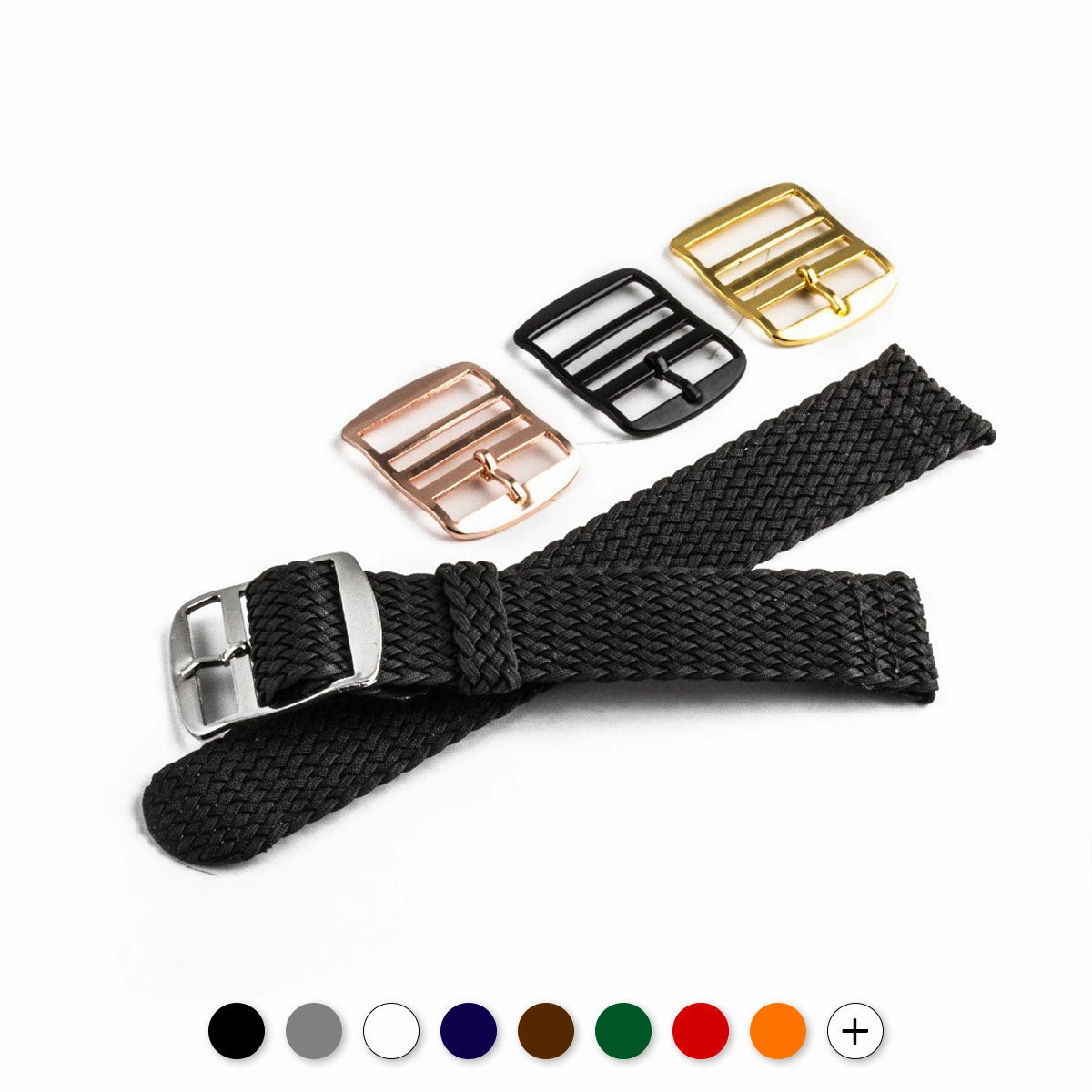 Braided nylon watch band (black, grey, blue, red, green, brown, orange, beige, yellow...)