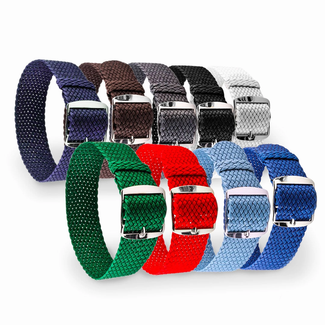 Braided Perlon watch strap (navy blue, brown, grey, black, white, green, red, blue jean...)