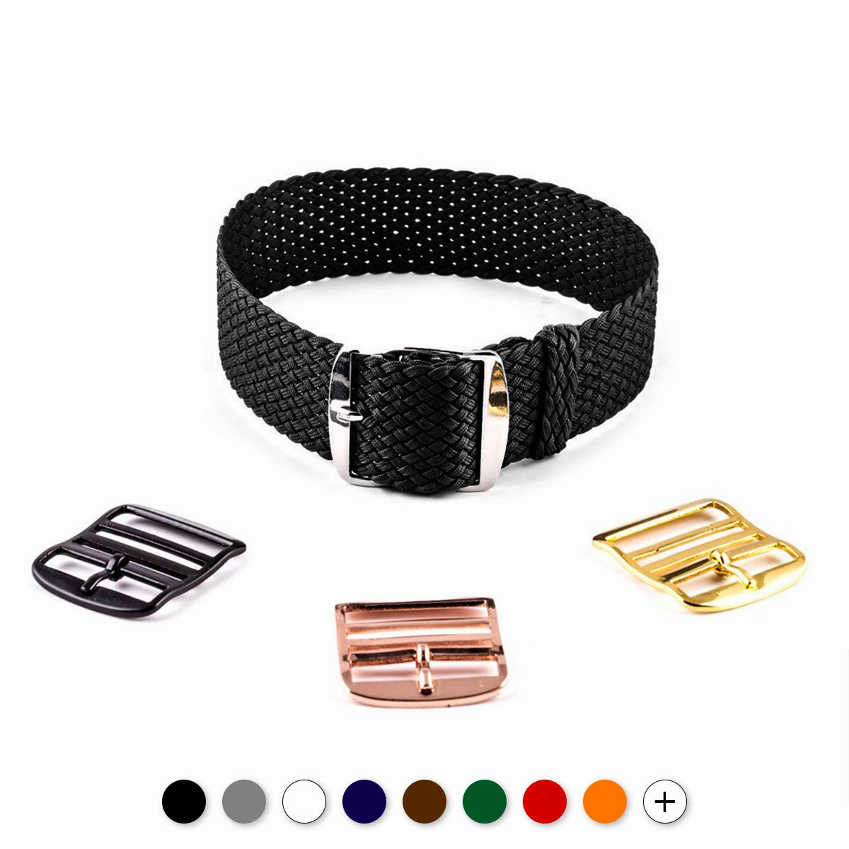 Braided Perlon watch strap (navy blue, brown, grey, black, white, green, red, blue jean...)