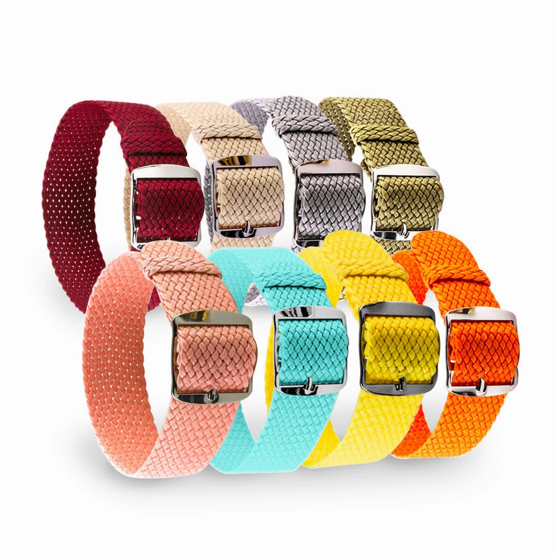 Braided Perlon watch strap (navy blue, brown, grey, black, white, green, red, blue jean...)
