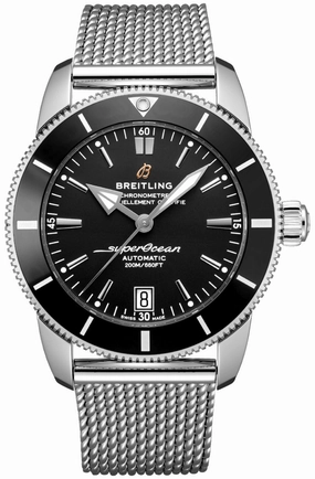 Breitling Superocean Heritage Automatic Chronometer Stainless Steel Mesh Black Dial Date Divers Mens Watch Special Edition AB2010121B1A1