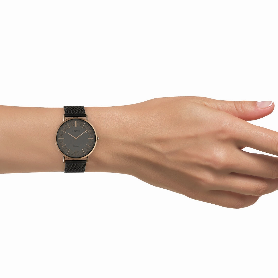 Brown OOZOO watch with titanium metal mesh bracelet - C20139